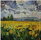 Field Canvas Paintings - Yellow Field
